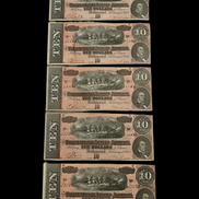 5 Consecutive CSA 10$ 1864 T-68 Notes Gem Mint UNC Ungraded