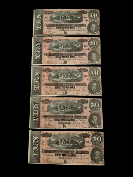 5 Consecutive CSA 10$ 1864 T-68 Notes Gem Mint UNC Ungraded