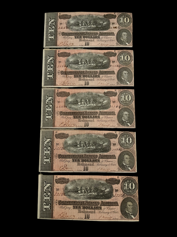 5 Consecutive CSA 10$ 1864 T-68 Notes Gem Mint UNC Ungraded