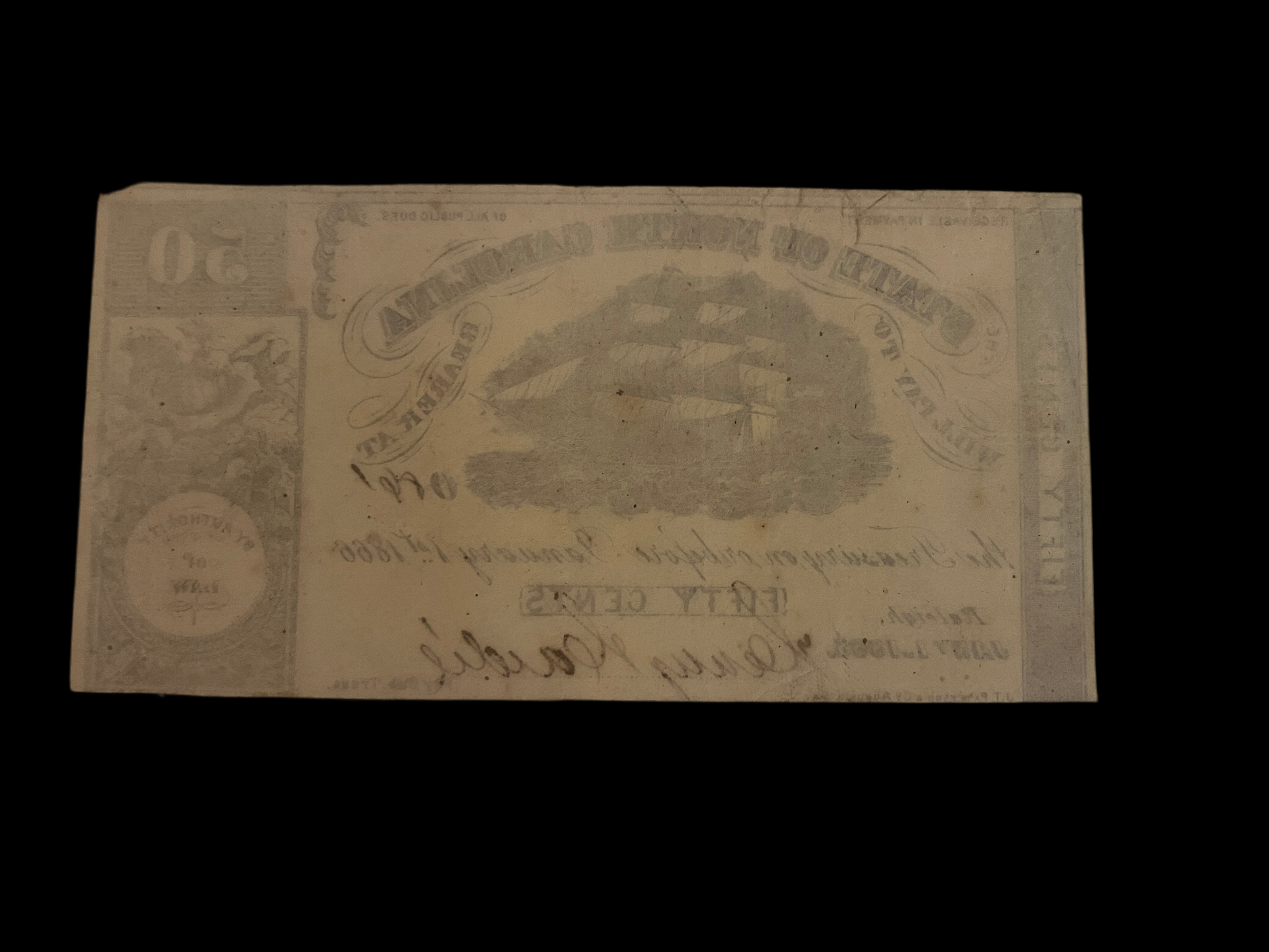 1866 State of North Carolina 50c Fractional US Obsolete Note AU