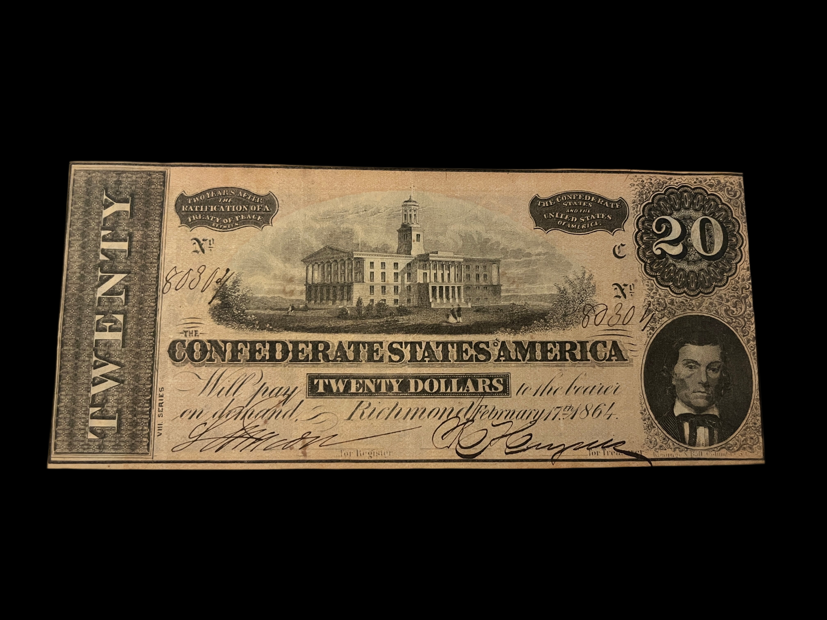 1864 $20 CSA T-67 MS