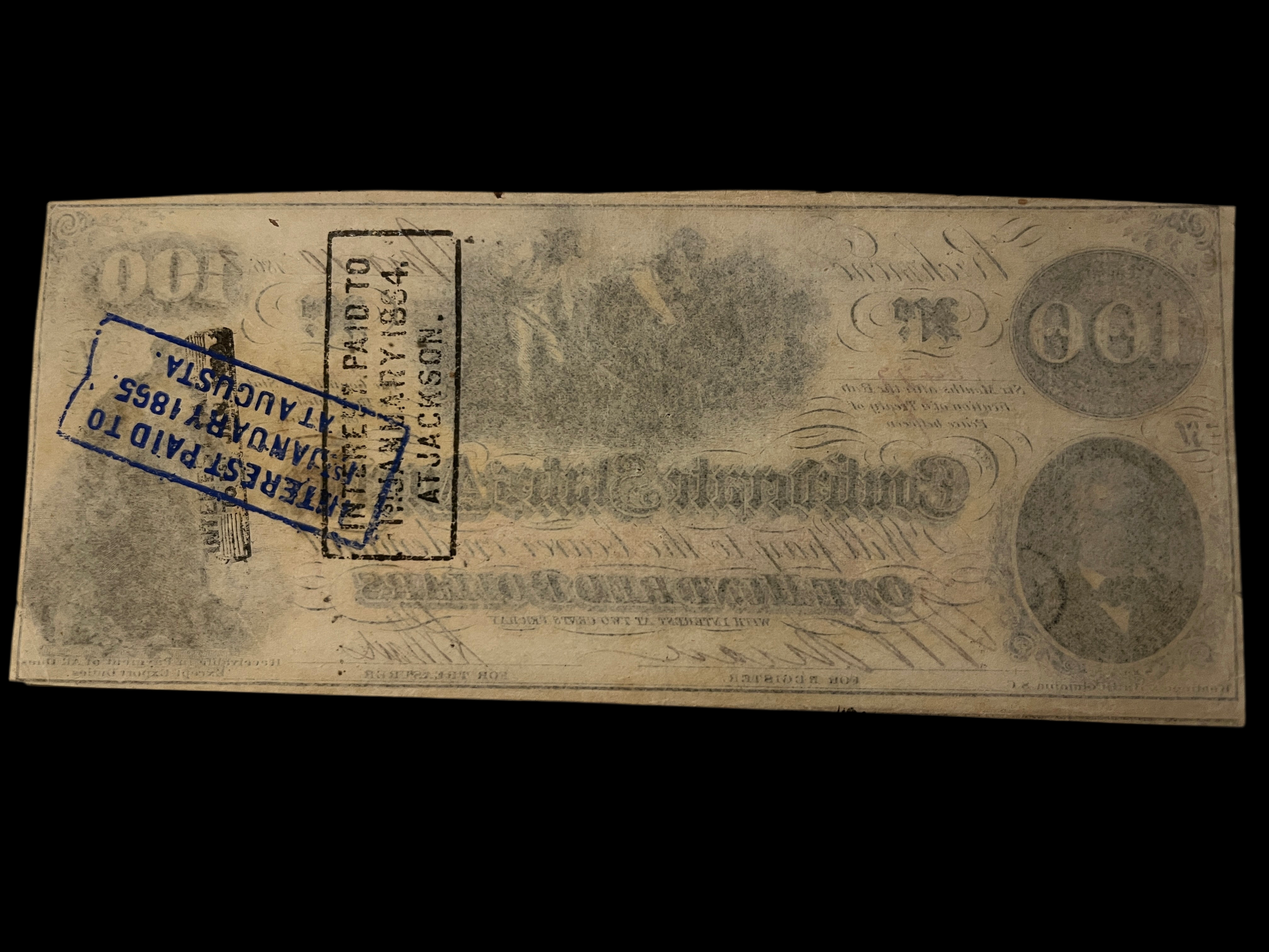 1862 $100 CSA T-41 AU-MS W/ Interest Stamps