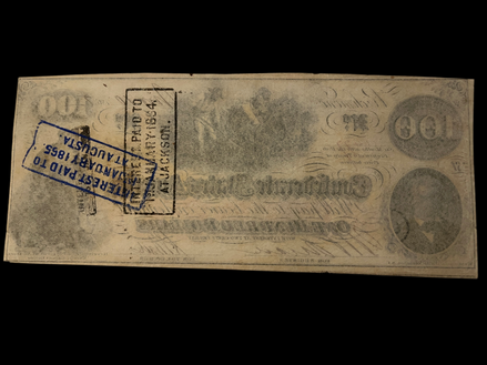 1862 $100 CSA T-41 AU-MS W/ Interest Stamps