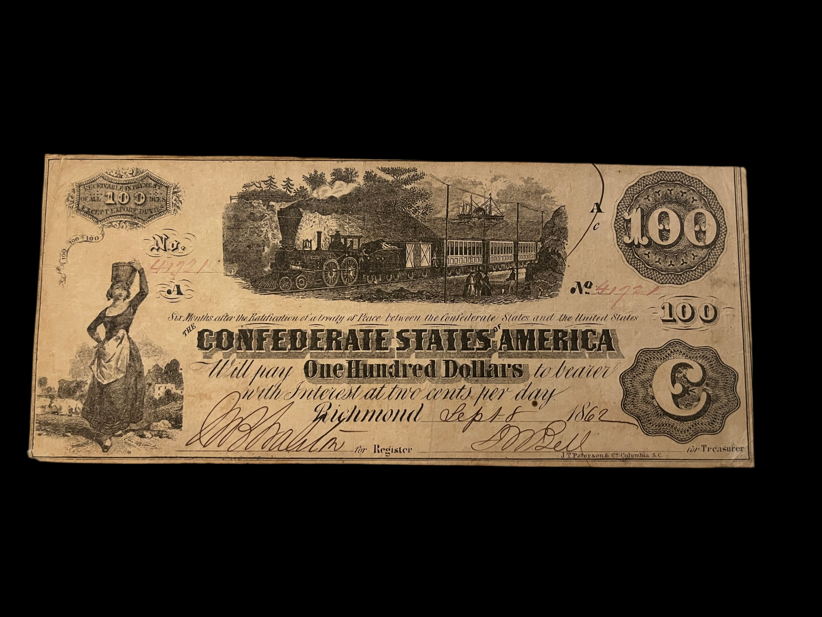 $100 1862 CSA T-40 XF