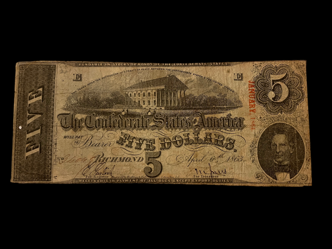 1863 CSA $5 T-60 VF