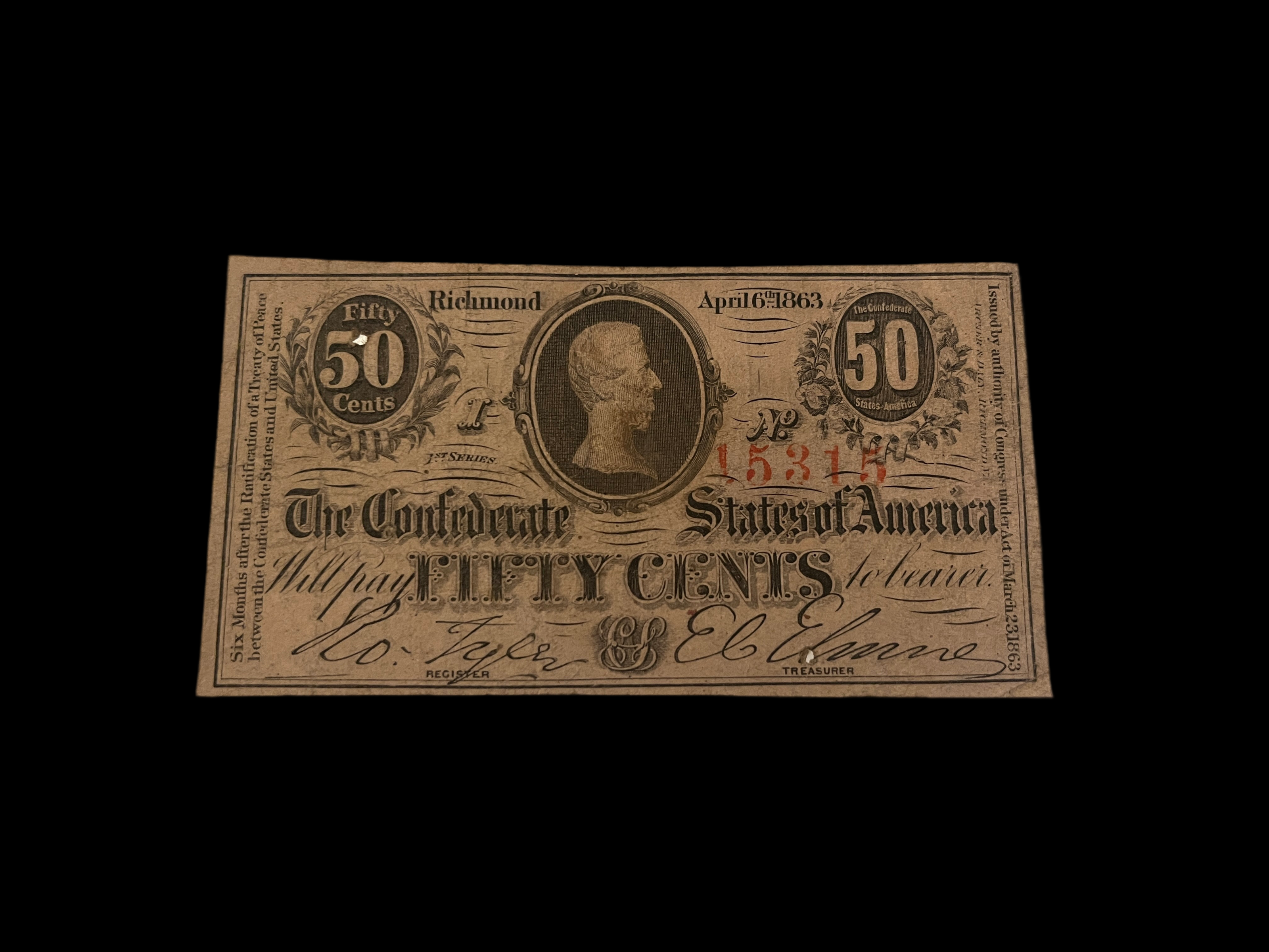 1863 CSA 50c Fractional Note T-72 VF-XF