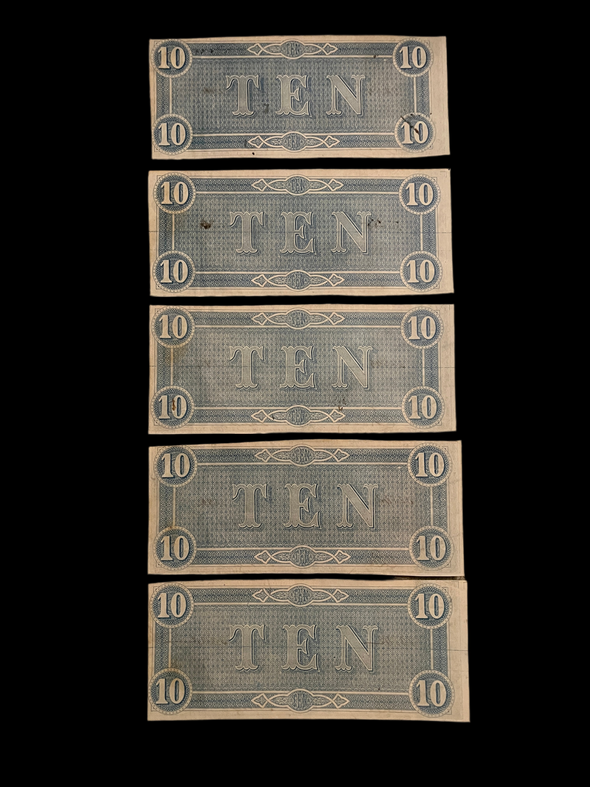 5 Consecutive CSA 10$ 1864 T-68 Notes Gem Mint UNC Ungraded
