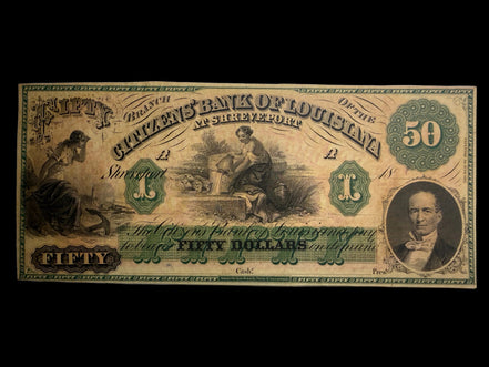 1860s $50 Citizens Bank of Louisiana - Shreveport REMAINDER