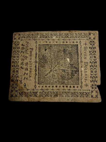 1776 Philadelphia Continental Currency $7 VF