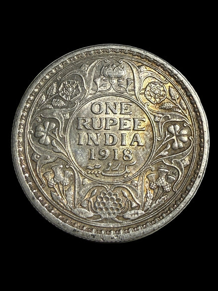 1918 Silver 1 Rupee British India George V