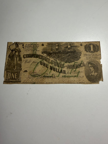 1862 $1 CSA note RARE T-45