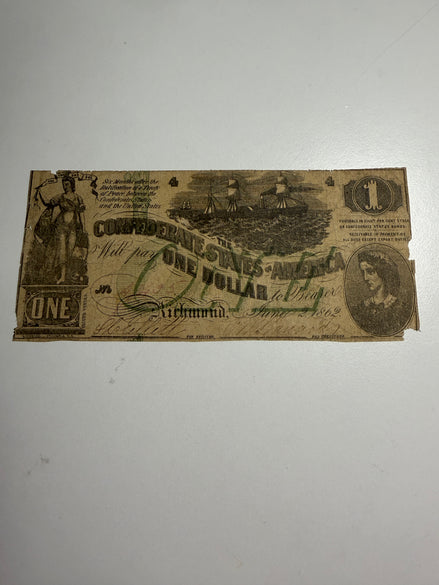 1862 $1 CSA note RARE T-45