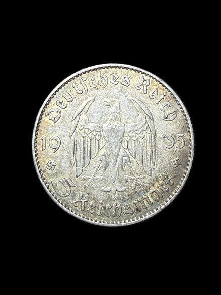 KEY DATE 1935-J German 5 Reichsmark W/ Swastikas AU